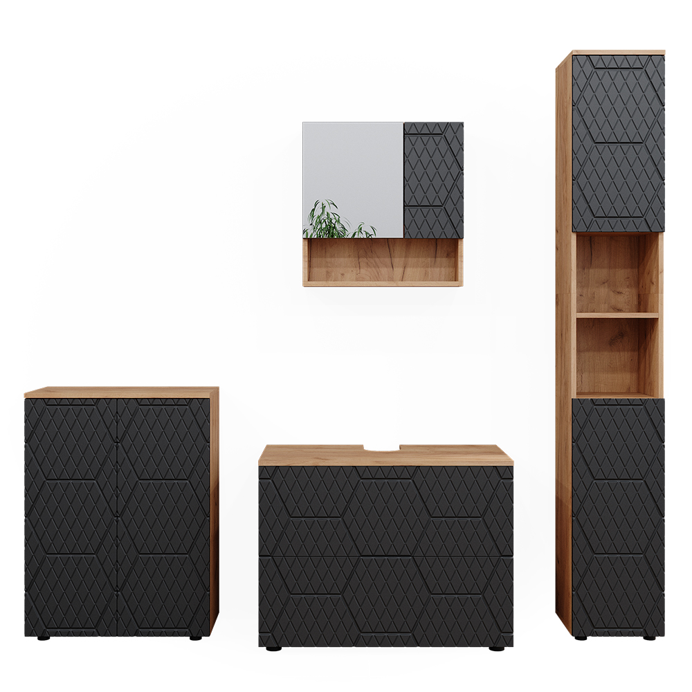 foto del prodotto vicco set mobili bagno antracite con struttura a nido d'ape 4 pezzi, con cassettiera e mobile midi