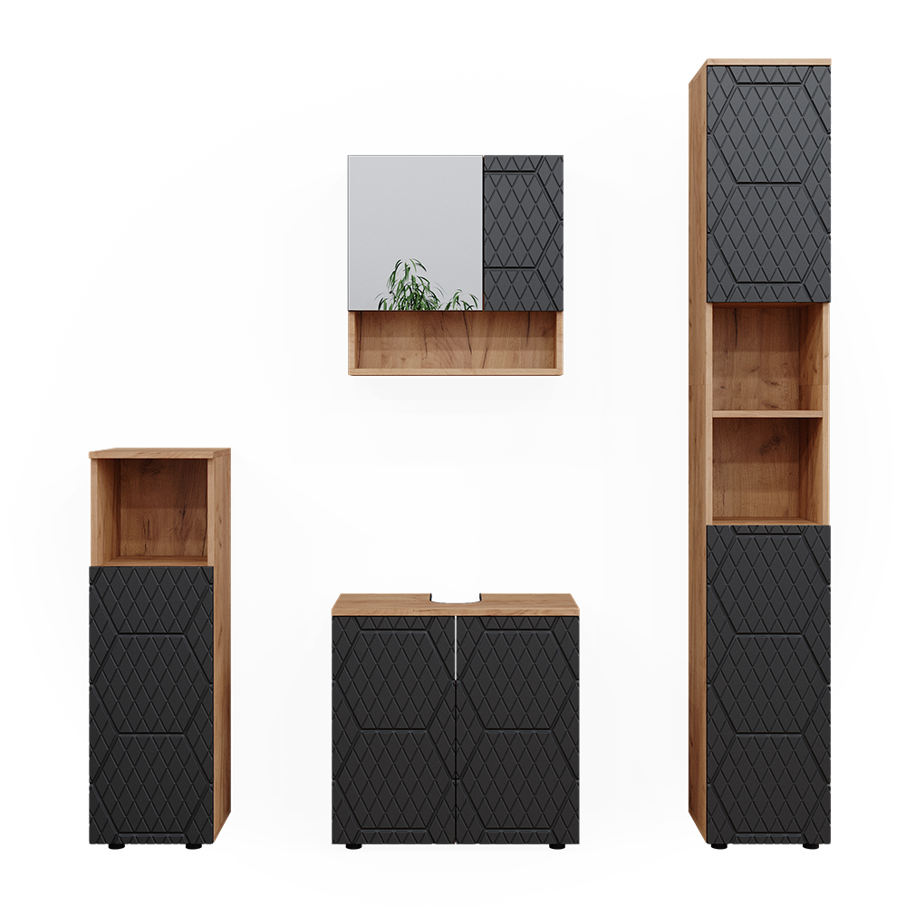 foto del prodotto vicco set mobili bagno antracite con struttura a nido d'ape 4 pezzi, con colonna