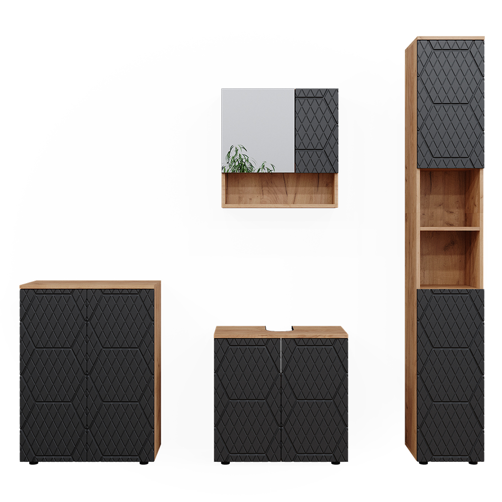 foto del prodotto vicco set mobili bagno antracite con struttura a nido d'ape 4 pezzi, con colonna e cassettiera