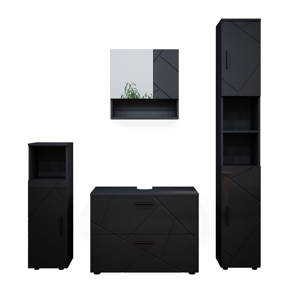 foto del prodotto vicco set mobili bagno antracite lucido 4 parti, con cassettiera e colonna
