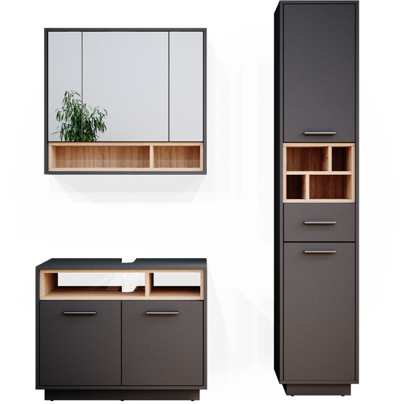 foto del prodotto vicco set mobili bagno beatrice, antracite, 3 parti, con colonna