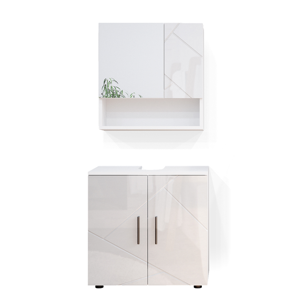 foto del prodotto vicco set mobili bagno bianco lucido 2 parti, mobile base 60 cm