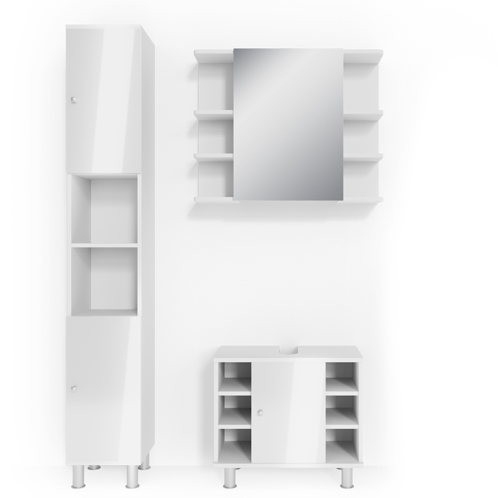 foto del prodotto vicco set mobili bagno bianco lucido 3 parti