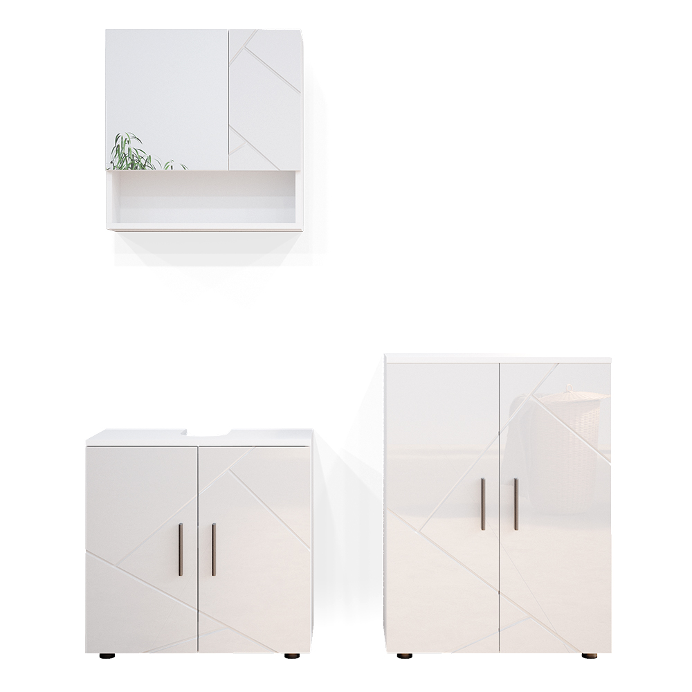 foto del prodotto vicco set mobili bagno bianco lucido 3 pezzi, con base 60 cm