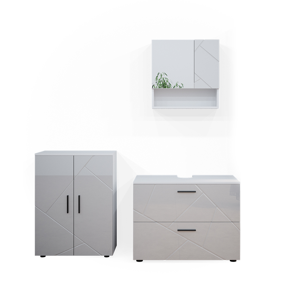 foto del prodotto vicco set mobili bagno bianco lucido 3 pezzi, con base 80 cm
