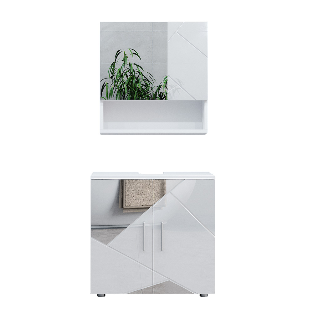 foto del prodotto vicco set mobili bagno bianco lucido con inserti 2 parti, mobile base 60 cm