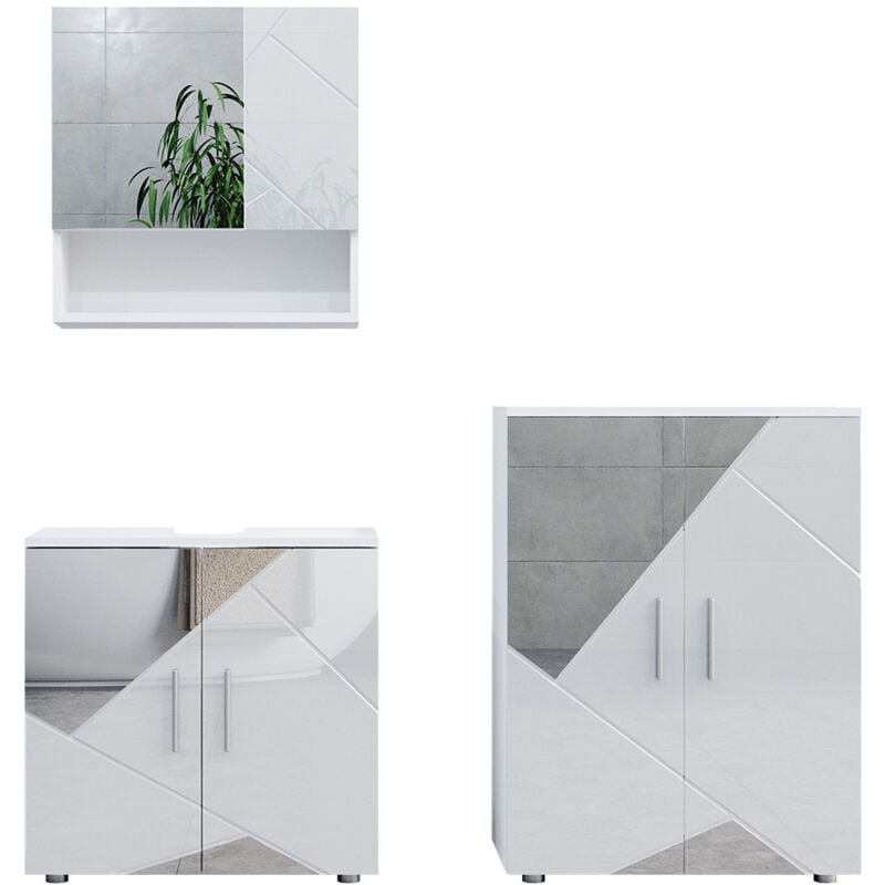 foto del prodotto vicco set mobili bagno bianco lucido con inserti 3 pezzi, con base 60 cm
