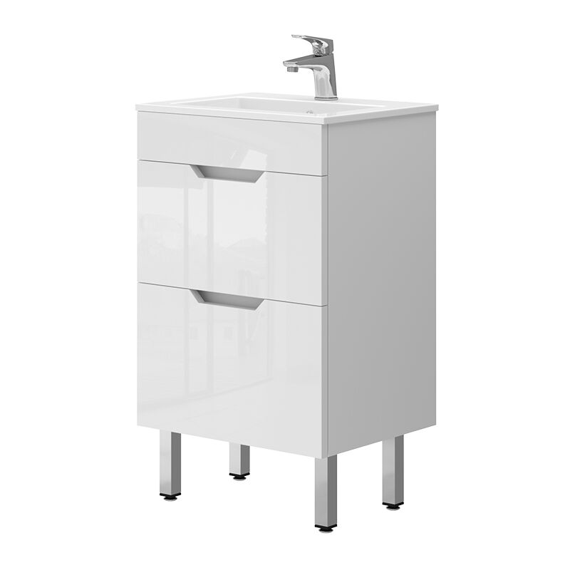 foto del prodotto vicco set mobili bagno clayton, bianco, 2 parti, con lavabo e 2 cassetti