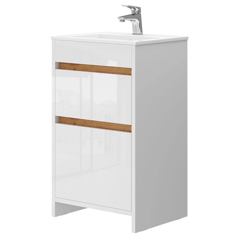 foto del prodotto vicco set mobili bagno detmold, bianco, 2 parti, con lavabo e 2 cassetti