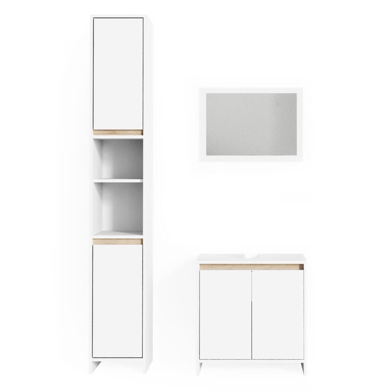foto del prodotto vicco set mobili bagno emma, bianco sonoma, 3 parti, con colonna