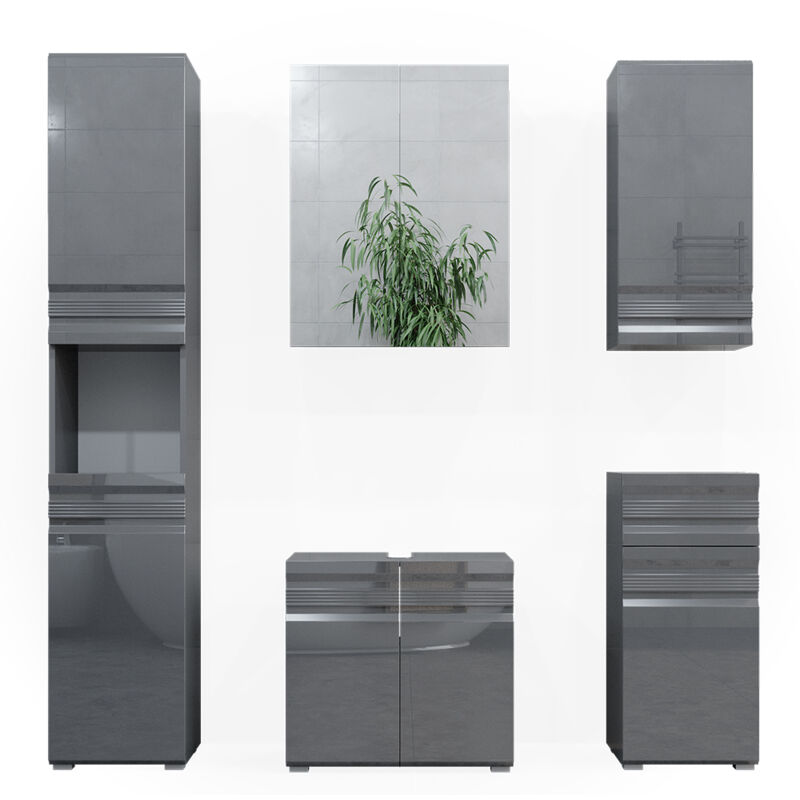 foto del prodotto vicco set mobili bagno freddy, antracite lucido, 5 parti