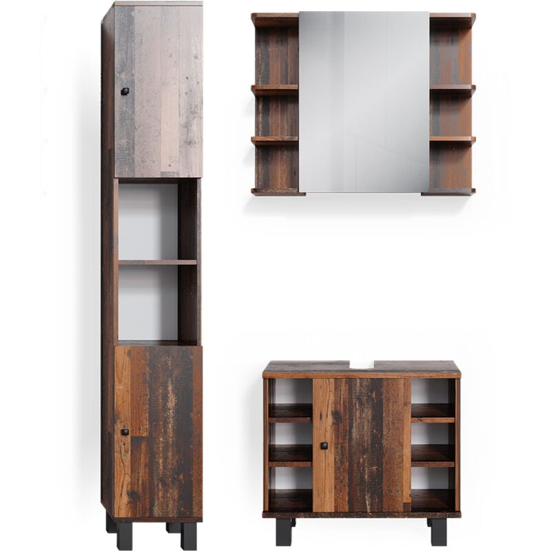 foto del prodotto vicco set mobili bagno fynn, rovere rustico, 3 parti, con colonna