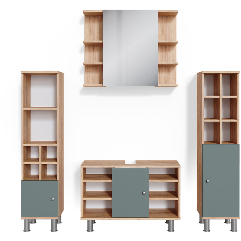foto del prodotto vicco set mobili bagno fynn, verde, 4 parti, con armadio alto
