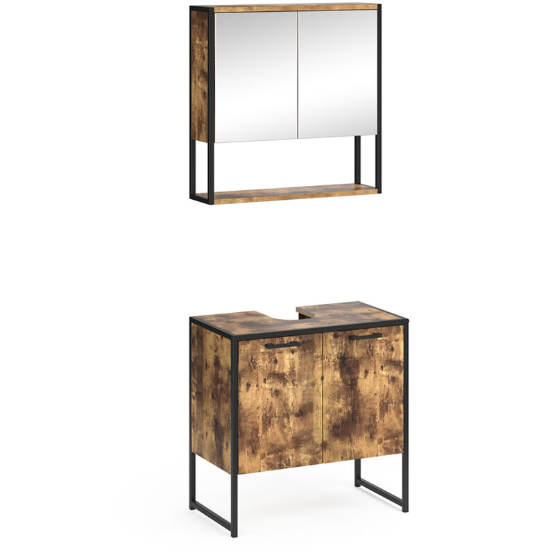 foto del prodotto vicco set mobili bagno fyrk, legno antico, 2 parti, con armadio a specchio