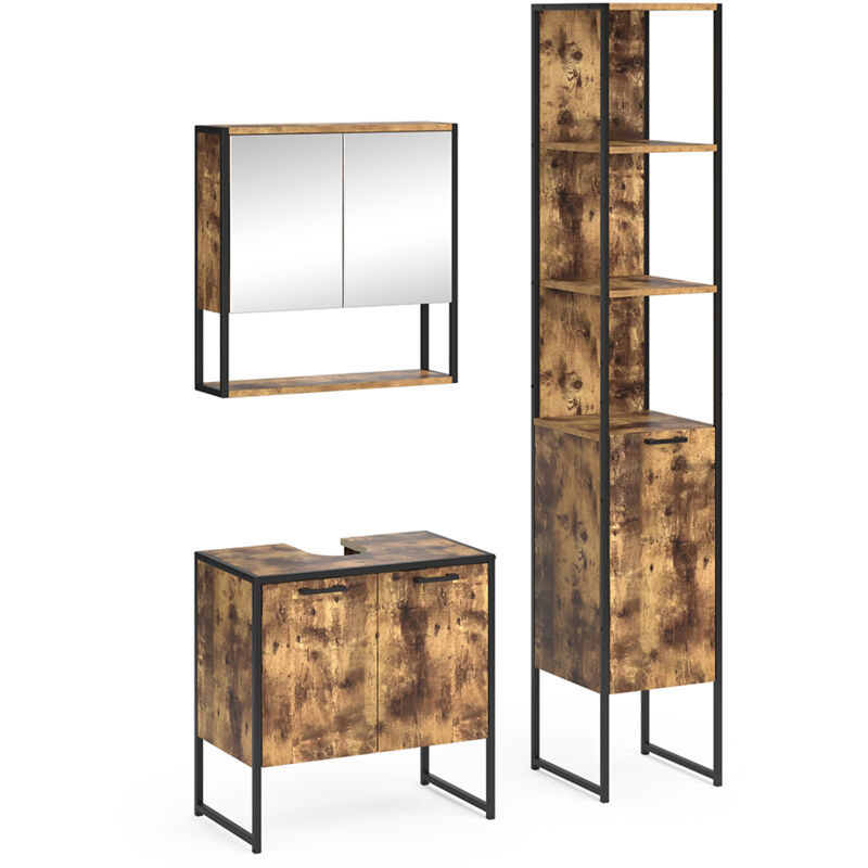foto del prodotto vicco set mobili bagno fyrk, legno antico, 3 pezzi, con base 60 cm
