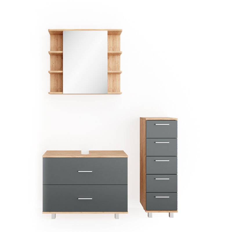 foto del prodotto vicco set mobili bagno ilias, antracite quercia dorata, 3 parti