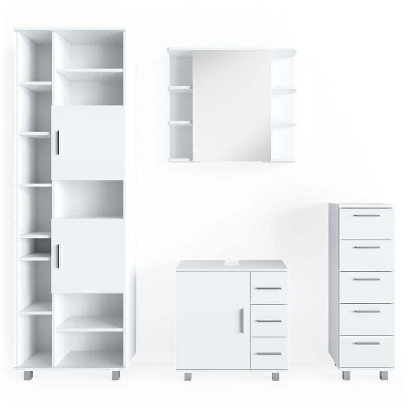 foto del prodotto vicco set mobili bagno ilias, bianco, 4 parti, con armadio alto