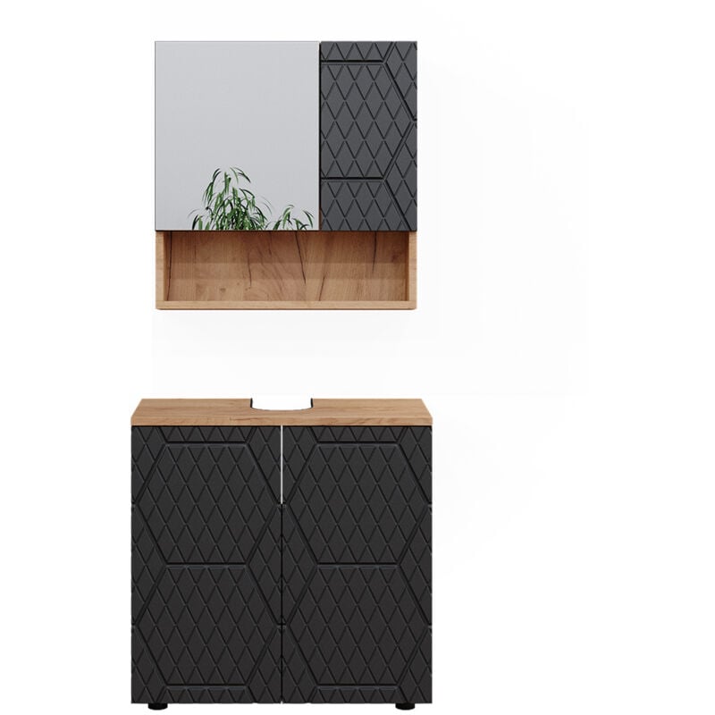 foto del prodotto vicco set mobili bagno irma, antracite a righe, 2 parti, base 60 cm