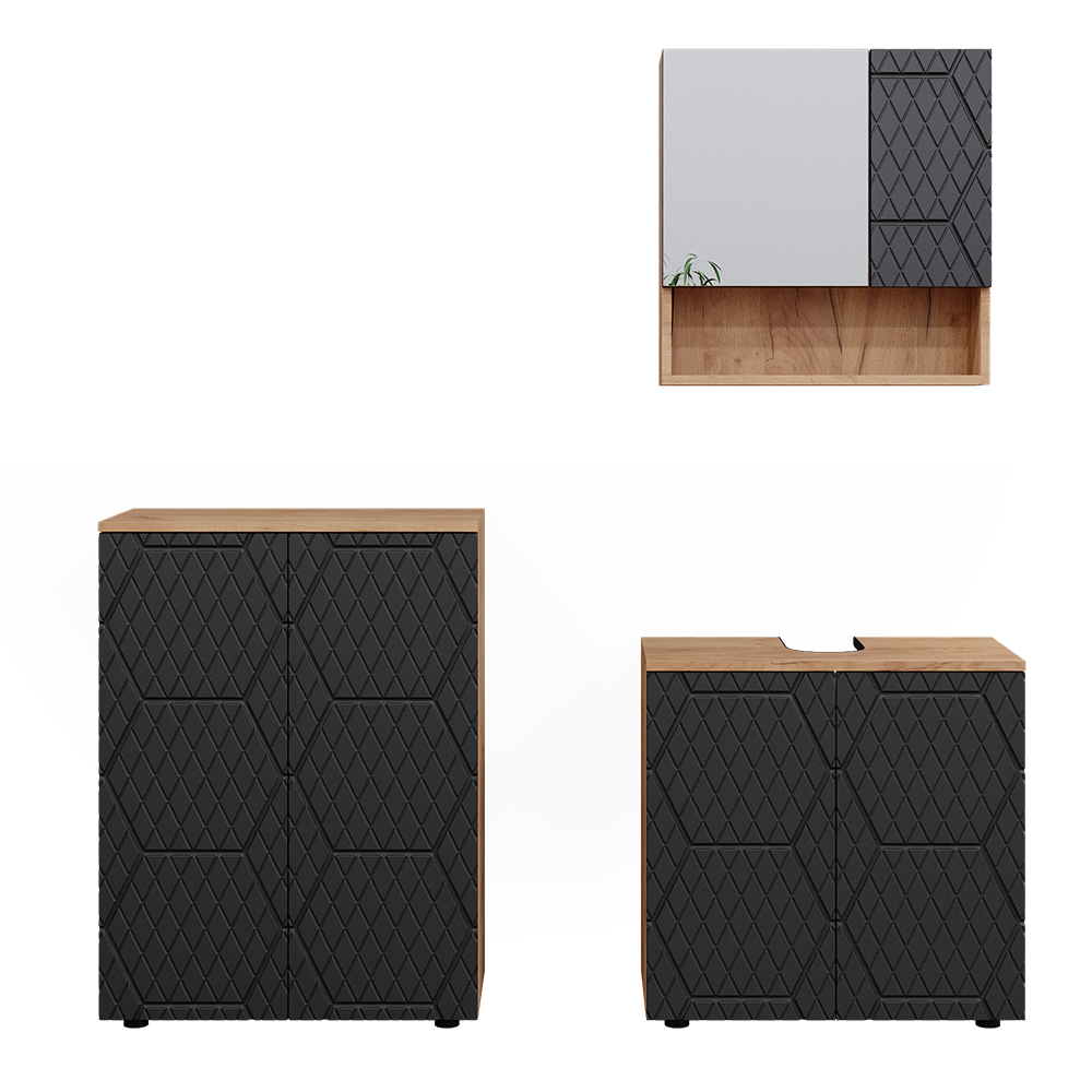 foto del prodotto vicco set mobili bagno irma, antracite a righe, 3 pezzi, con base 60 cm