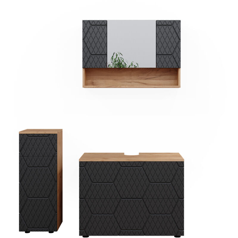 foto del prodotto vicco set mobili bagno irma, antracite a righe, 3 pezzi, con cassettiera e mobile midi