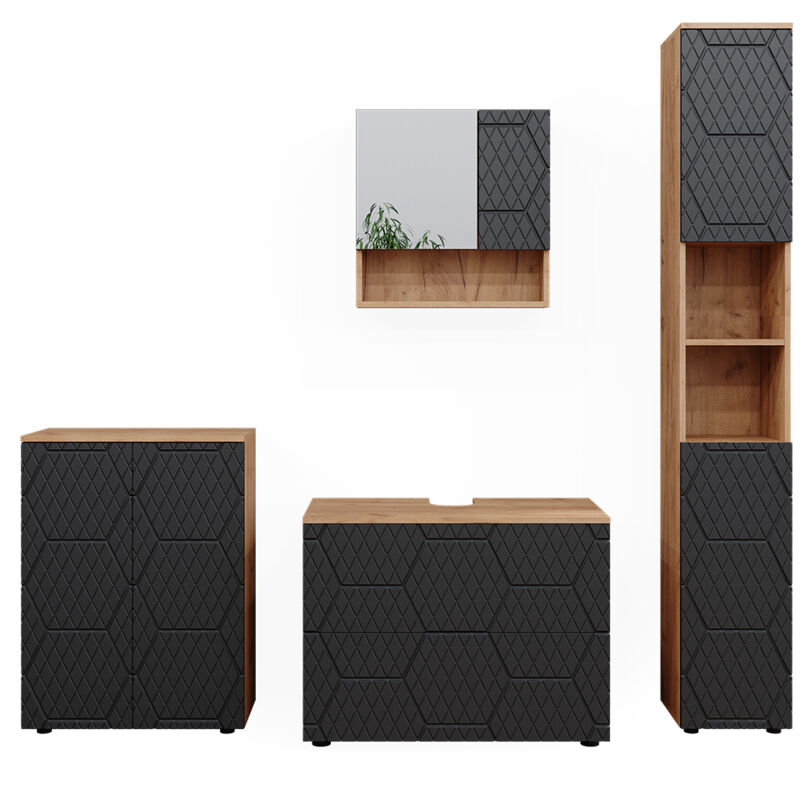 foto del prodotto vicco set mobili bagno irma, antracite a righe, 4 pezzi, con cassettiera e mobile midi