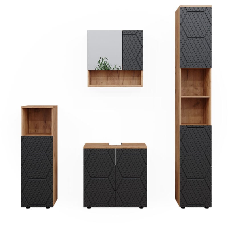 foto del prodotto vicco set mobili bagno irma, antracite a righe, 4 pezzi, con colonna