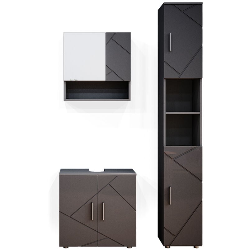 foto del prodotto vicco set mobili bagno irma, antracite lucido, 3 parti, con colonna