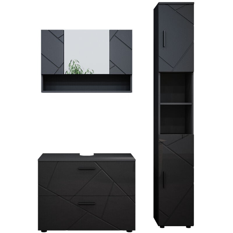 foto del prodotto vicco set mobili bagno irma, antracite lucido, 3 pezzi, base 80 cm