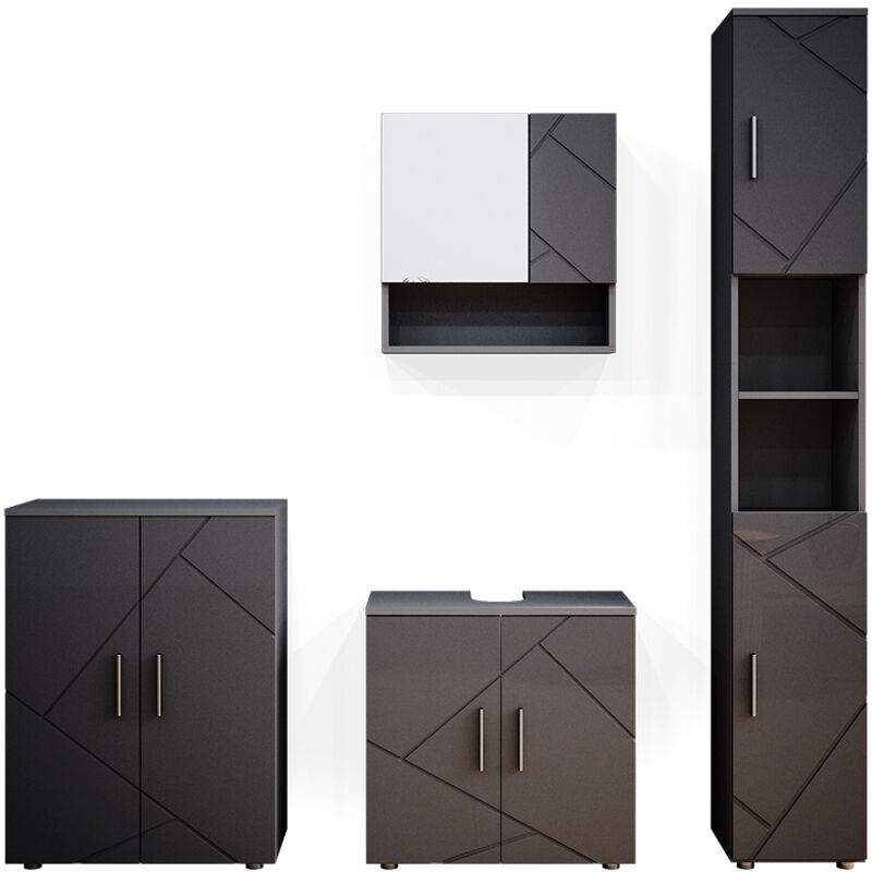 foto del prodotto vicco set mobili bagno irma, antracite lucido, 4 parti, con armadio alto e cassettiera
