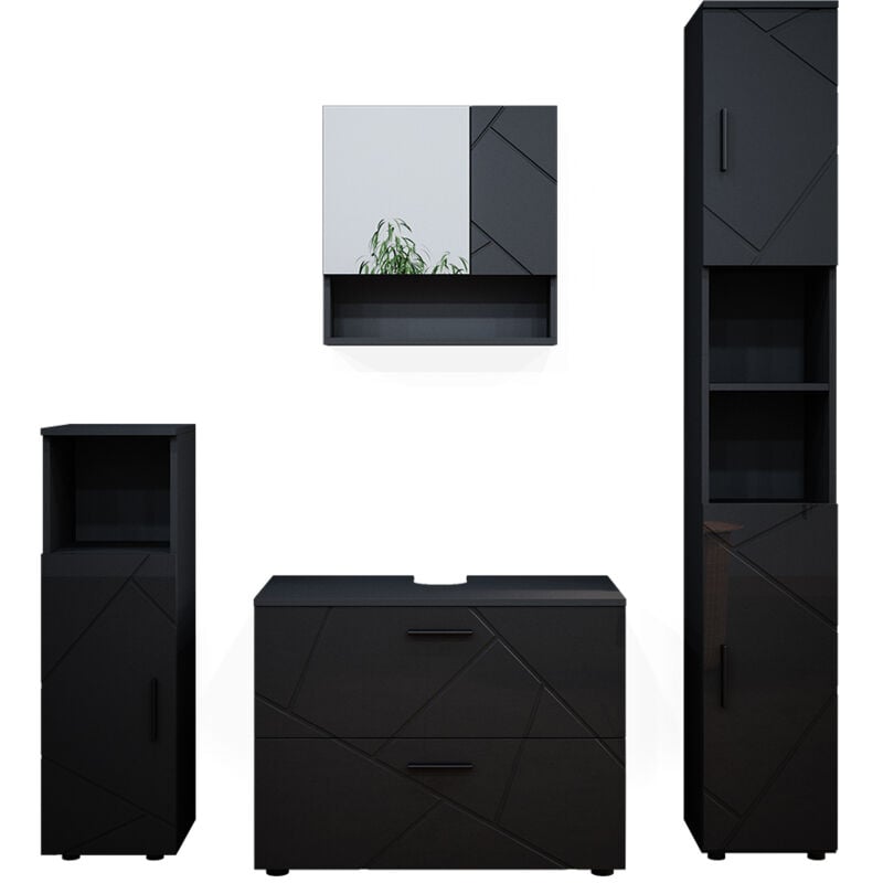 foto del prodotto vicco set mobili bagno irma, antracite lucido, 4 parti, con cassettiera e colonna