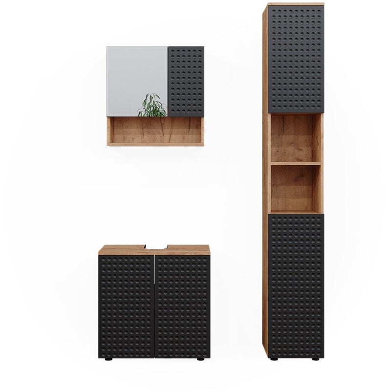 foto del prodotto vicco set mobili bagno irma, antracite puntinato, 3 parti, con colonna