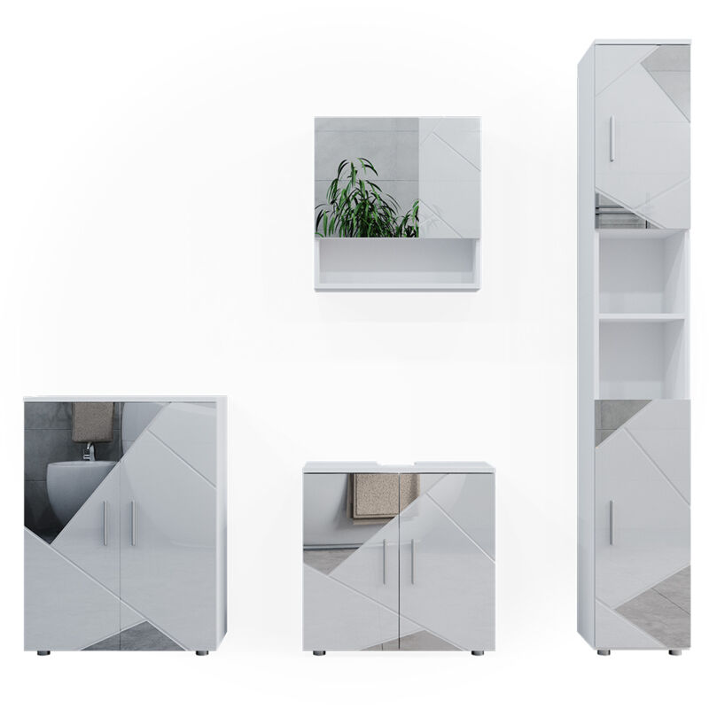 foto del prodotto vicco set mobili bagno irma, bianco, 4 parti, con armadio alto e cassettiera
