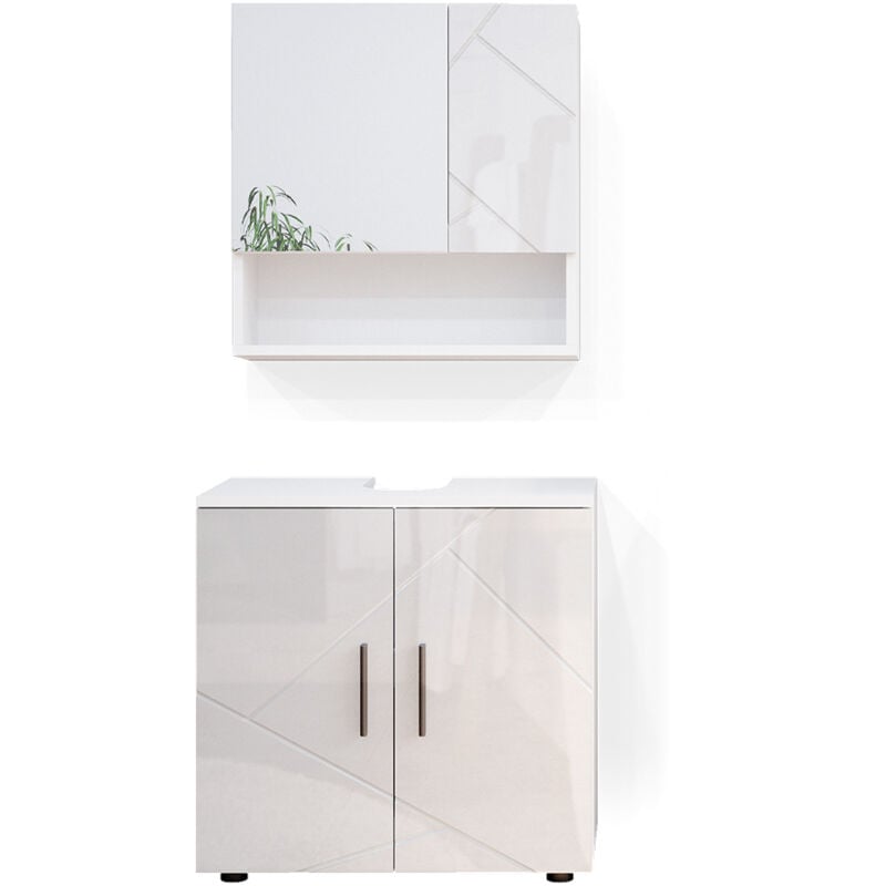 foto del prodotto vicco set mobili bagno irma, bianco lucido, 2 parti, mobile base 60 cm