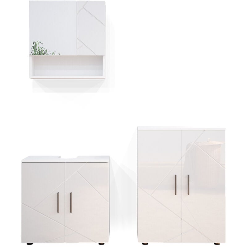 foto del prodotto vicco set mobili bagno irma, bianco lucido, 3 pezzi, con base 60 cm