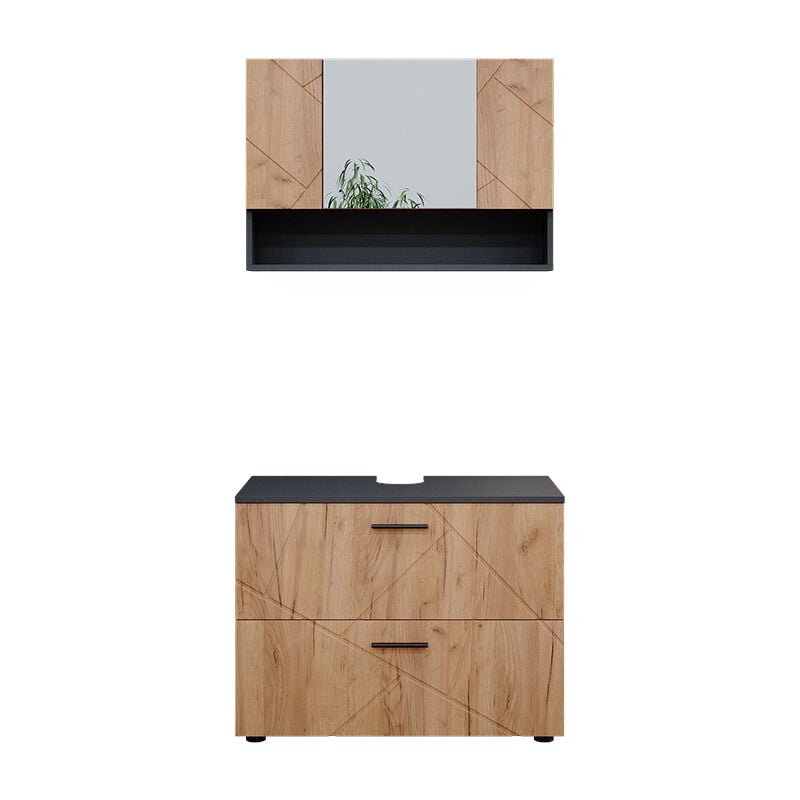 foto del prodotto vicco set mobili bagno irma, quercia dorata antracite, 2 parti, mobile base 80 cm