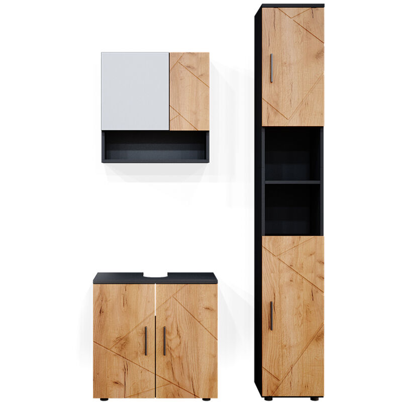 foto del prodotto vicco set mobili bagno irma, quercia dorata antracite, 3 parti, con colonna