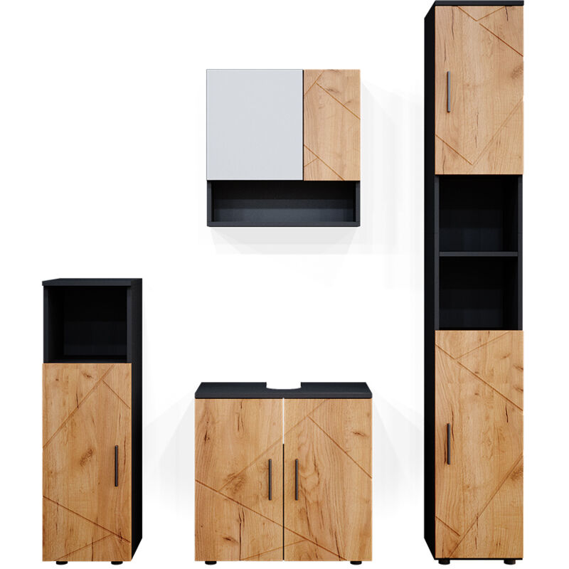 foto del prodotto vicco set mobili bagno irma, quercia dorata antracite, 4 parti, con armadio alto