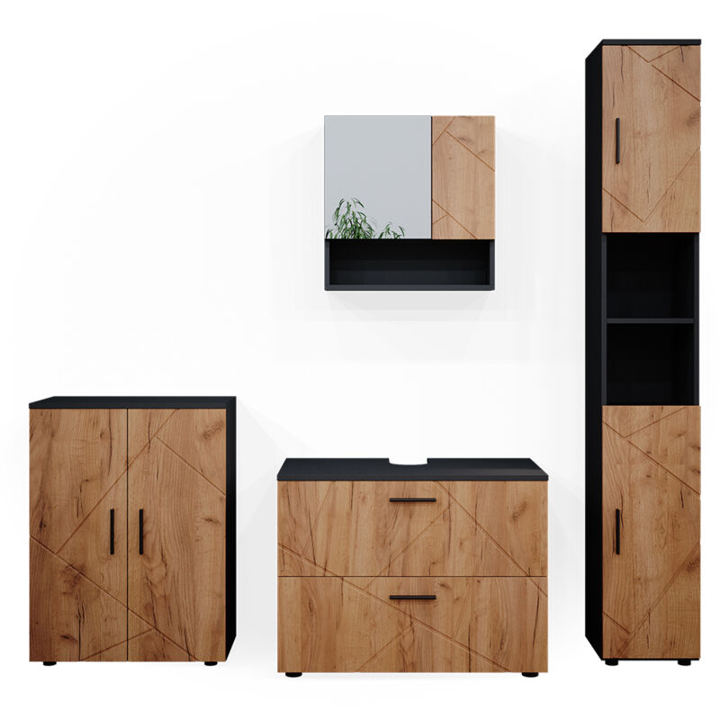 foto del prodotto vicco set mobili bagno irma, quercia dorata antracite, 4 pezzi, con cassettiera e mobile midi