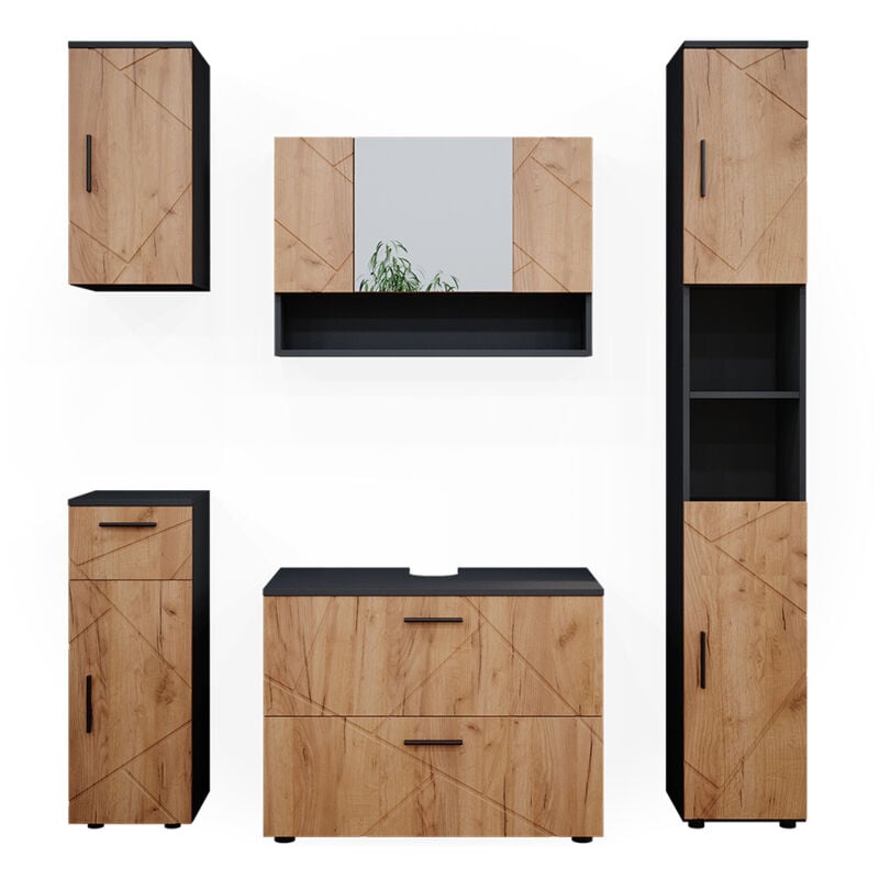 foto del prodotto vicco set mobili bagno irma, quercia dorata antracite, 5 parti