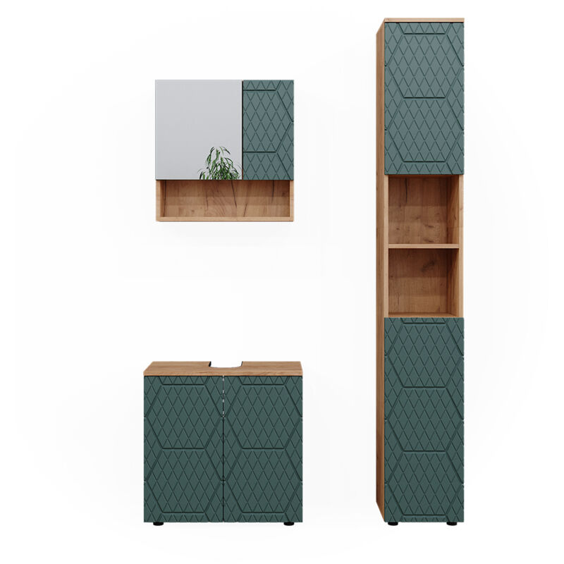 foto del prodotto vicco set mobili bagno irma, verde, 3 parti, con colonna
