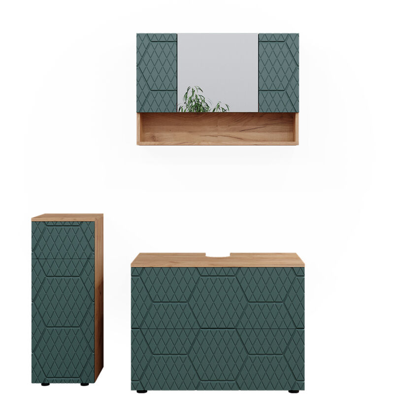 foto del prodotto vicco set mobili bagno irma, verde, 3 pezzi, con cassettiera e mobile midi