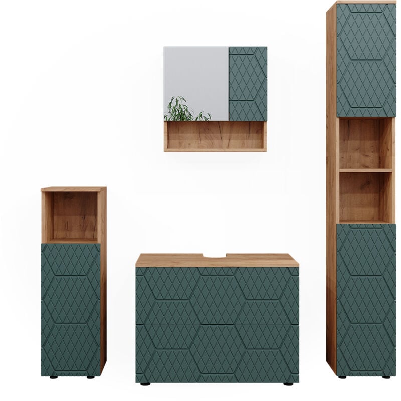 foto del prodotto vicco set mobili bagno irma, verde, 4 pezzi, con cassettiera e colonna