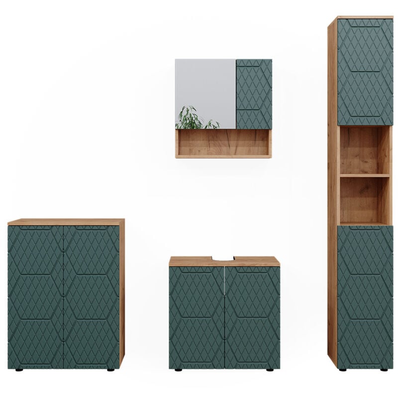 foto del prodotto vicco set mobili bagno irma, verde, 4 pezzi, con colonna e cassettiera