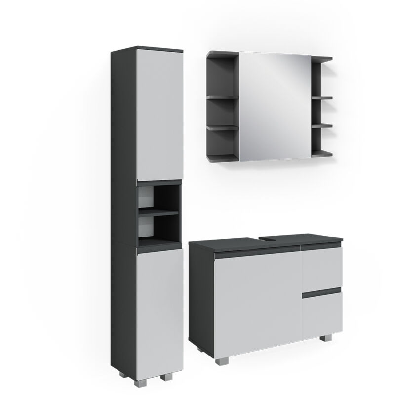 foto del prodotto vicco set mobili bagno j shape, antracite, 3 parti, con armadio alto