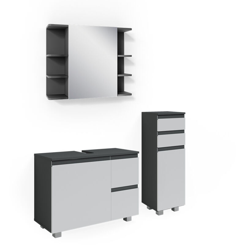 foto del prodotto vicco set mobili bagno j shape, antracite, 3 parti, con armadio midi