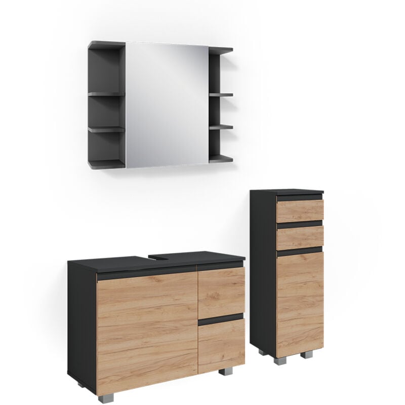 foto del prodotto vicco set mobili bagno j shape, grigio, 3 parti