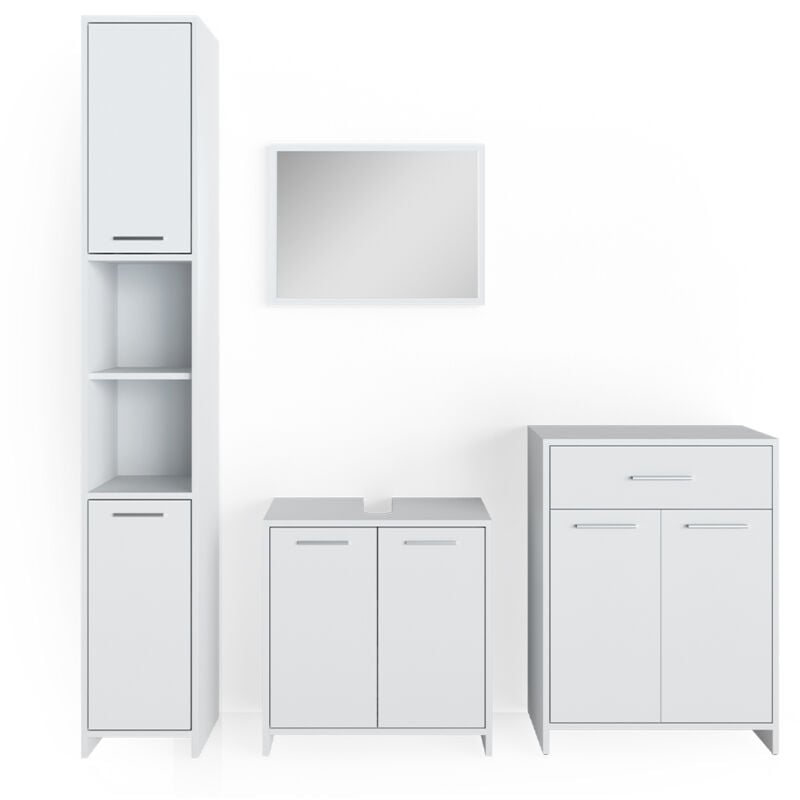 foto del prodotto vicco set mobili bagno kiko, bianco, 4 parti, con armadio alto e cassettiera