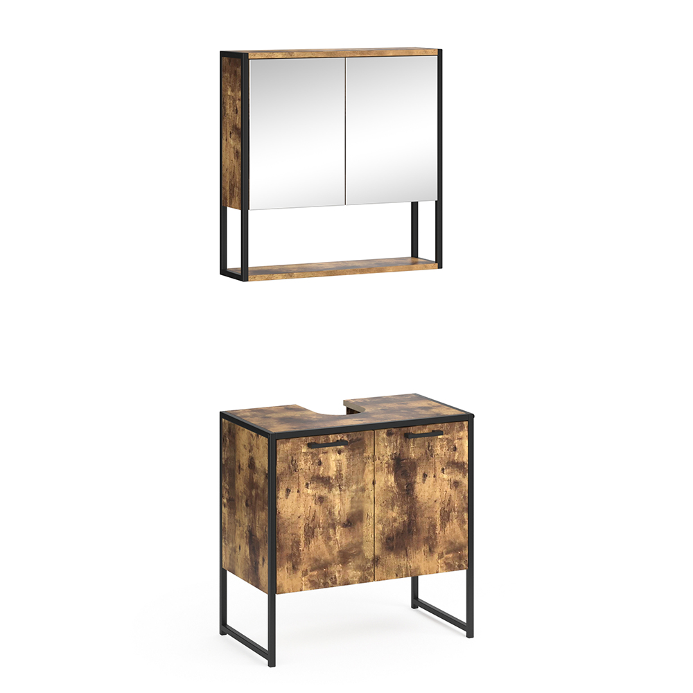 foto del prodotto vicco set mobili bagno legno antico 2 parti, con armadio a specchio