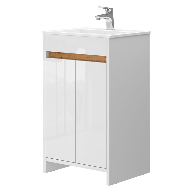 foto del prodotto vicco - set mobili bagno lemgo, bianco lucido, 2 parti, con lavabo e 2 ante a battente