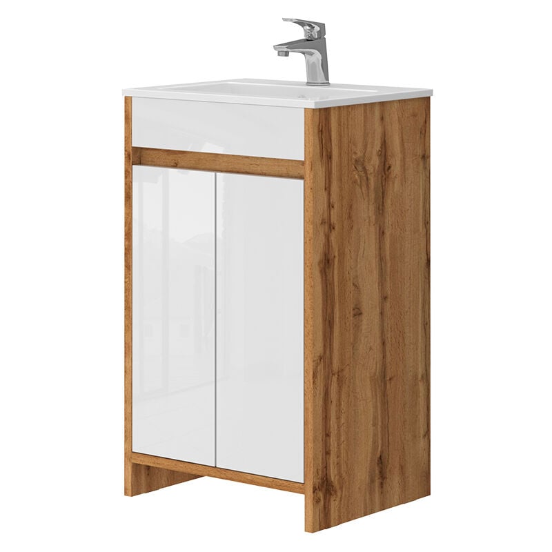 foto del prodotto vicco set mobili bagno lemgo, quercia dorata, 2 parti, con lavabo e 2 ante a battente